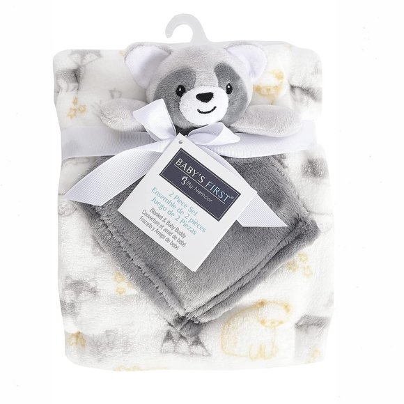 Plush Grey Raccoon Security Blanket 2 Piece Set Baby's First by Nemcor Lovey NWT - Picture 1 of 4